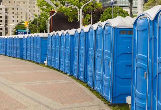 Seasonal porta potty units set up at a Greenville, Texas venue